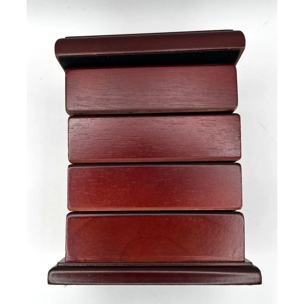 Vintage Swivel Tiered Wooden Jewelry Box Organizer Flex Zorb Anti Tarnish Lining